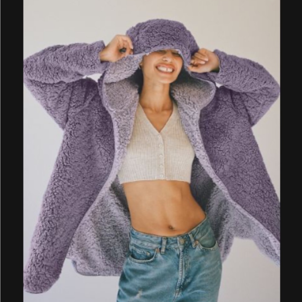 UO Carmella Reversible Hooded Teddy Jacket